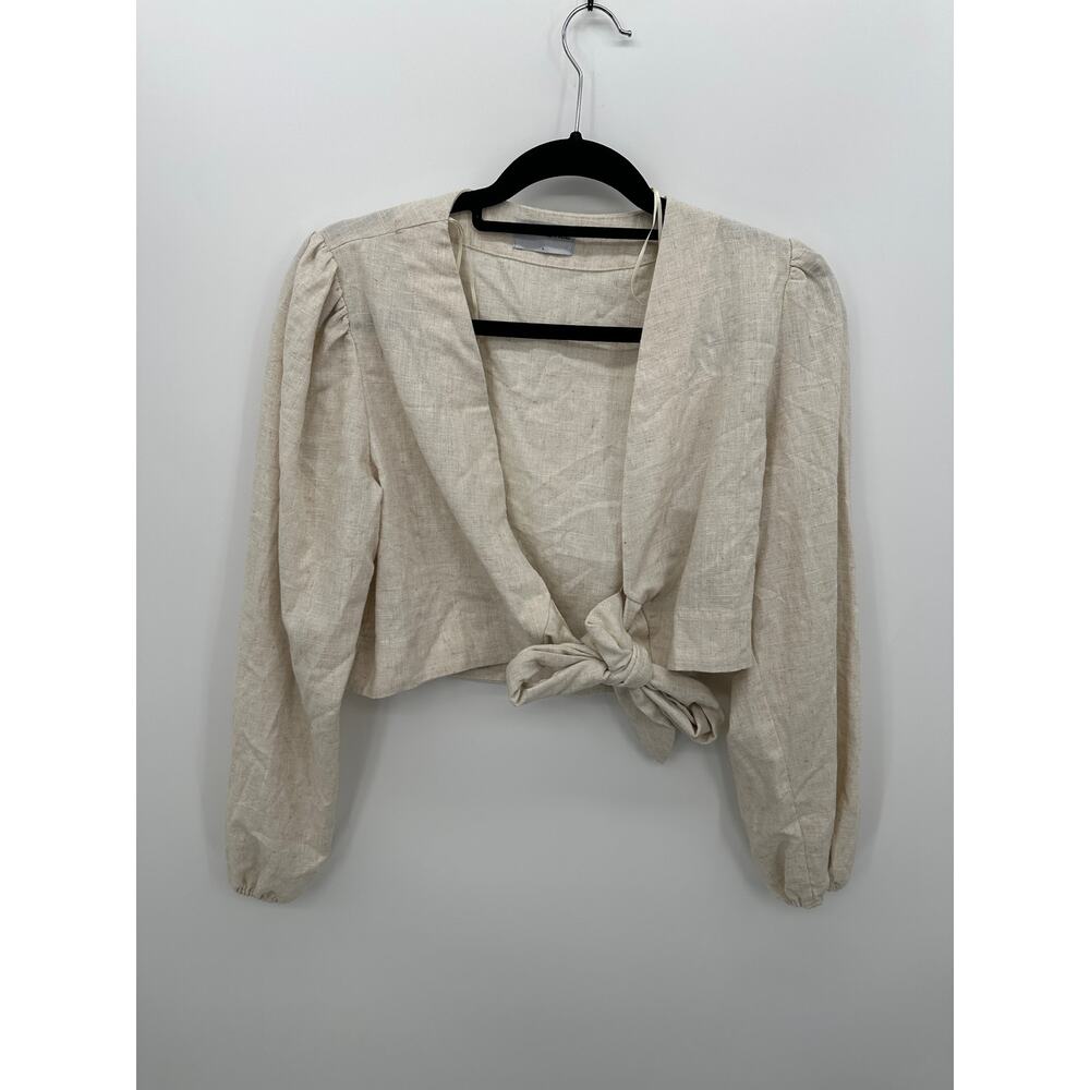 Sophie Rue Womens Cream Tie Front Linen Blend Cardigan Shirt Size L Boho Coastal